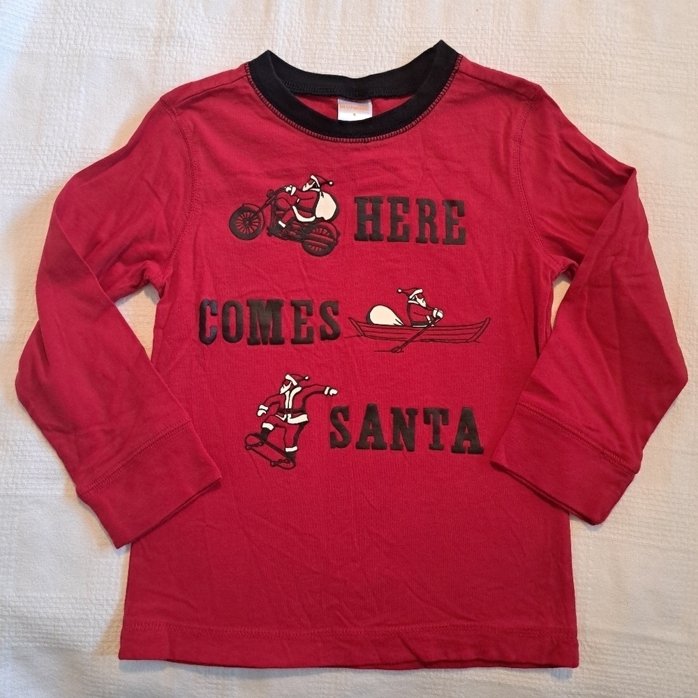 Gymboree Outlet boys size 4 long sleeve red Santa shirt VGUC
